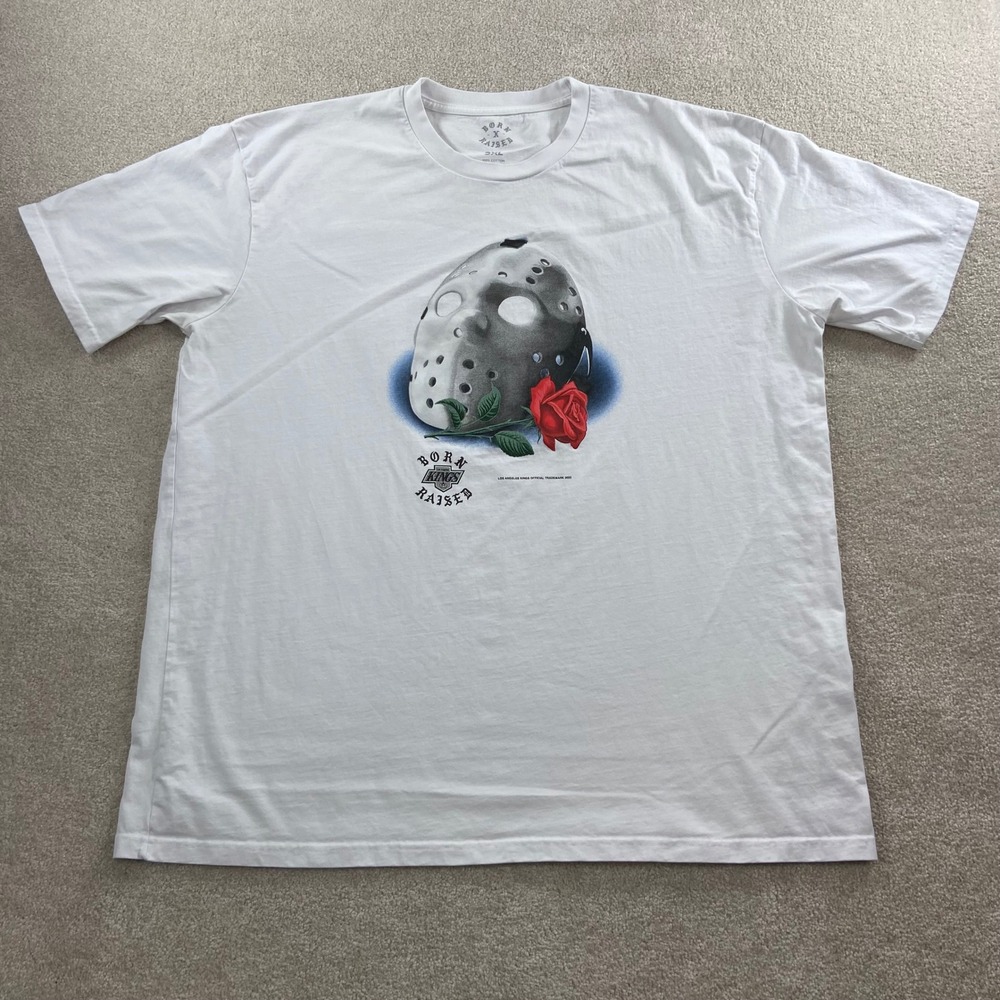 Born X Raised Los Angeles Kings T-Shirt Mens 3XL White Rose Hockey Mask 2023
